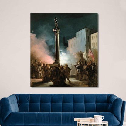 Piazza Colonna Rome Ippolito Caffi icf12 quadro stampato su tela