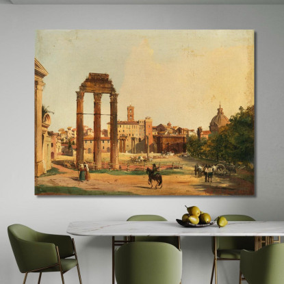 Roma Una Veduta Del Foro Romano Con Il Tempio Di Castore E Polluce Ippolito Caffi icf14 quadro stampato su tela