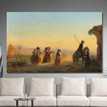 Roma La Via Appia All'Alba Ippolito Caffi icf16 quadro stampato su tela