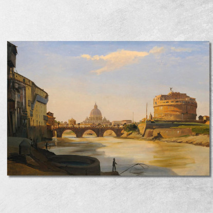 Vista Di Castel Sant'Angelo Roma Ippolito Caffi icf30 quadro stampato su tela