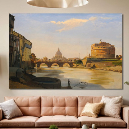 Vista Di Castel Sant'Angelo Roma Ippolito Caffi icf30 quadro stampato su tela
