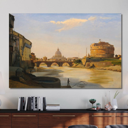 Vista Di Castel Sant'Angelo Roma Ippolito Caffi icf30 quadro stampato su tela