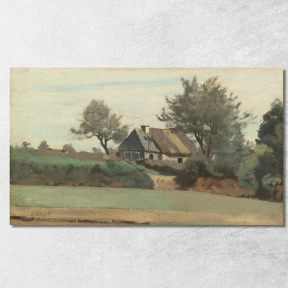 Achicourt Vicino A Arras Cottage Dal Tetto In Paglia Tra Gli Alberi Jean-Baptiste-Camille Corot jbc11 quadro stampato su tela