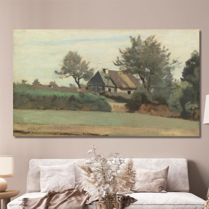 Achicourt Vicino A Arras Cottage Dal Tetto In Paglia Tra Gli Alberi Jean-Baptiste-Camille Corot jbc11 quadro stampato su tela