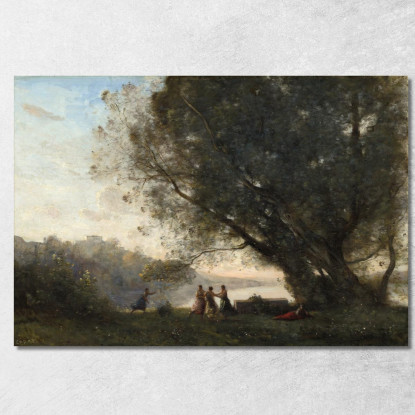 Balla Sotto Gli Alberi In Riva Al Lago Jean-Baptiste-Camille Corot jbc43 quadro stampato su tela