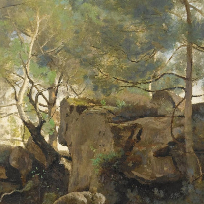 Fontainebleau. Pini E Betulle Nelle Rocce Jean-Baptiste-Camille Corot jbc64 quadro stampato su tela