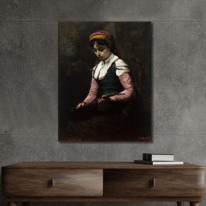 Ragazza Con Mandolino Jean-Baptiste-Camille Corot jbc73 quadro stampato su tela