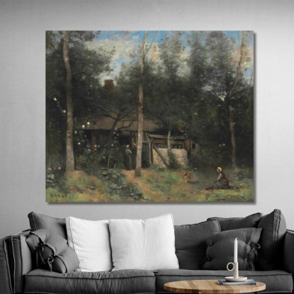 La Chaumière Aux Sureaux Normandia Jean-Baptiste-Camille Corot jbc95 quadro stampato su tela