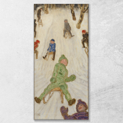 Corsa In Slitta Slitta Per Bambini Franz von Stuck fvs83 quadro stampato su tela
