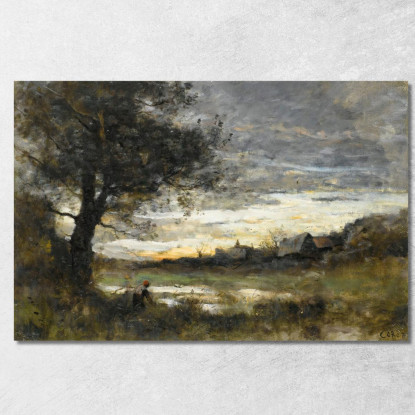 Paesaggio Al Tramonto Jean-Baptiste-Camille Corot jbc109 quadro stampato su tela