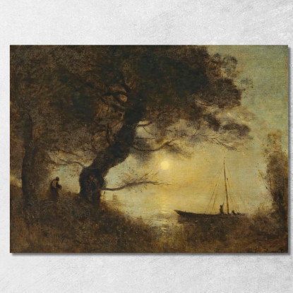 La Barca A Claire De Lune Jean-Baptiste-Camille Corot jbc114 quadro stampato su tela