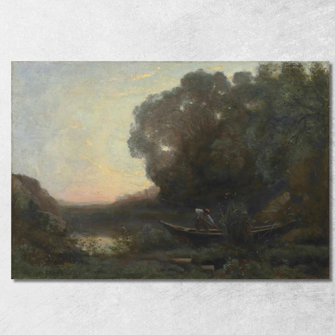 Il Barcaiolo Sulla Riva. Sole Al Tramonto Jean-Baptiste-Camille Corot jbc116 quadro stampato su tela