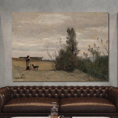 Il Pastore Con Il Cane Rover Jean-Baptiste-Camille Corot jbc117 quadro stampato su tela