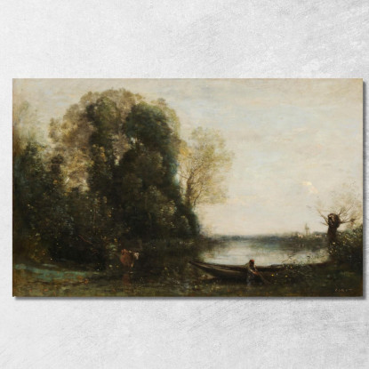 Il Pescatore In Una Barca Sulla Riva Jean-Baptiste-Camille Corot jbc129 quadro stampato su tela