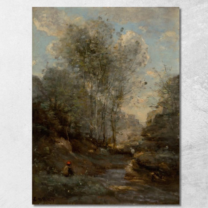 La Valle Delle Capre Ricordo Del Lago Di Garda Jean-Baptiste-Camille Corot jbc136 quadro stampato su tela