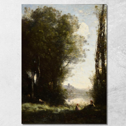 Le Due Sorelle Sotto Gli Alberi In Riva Al Lago Jean-Baptiste-Camille Corot jbc140 quadro stampato su tela