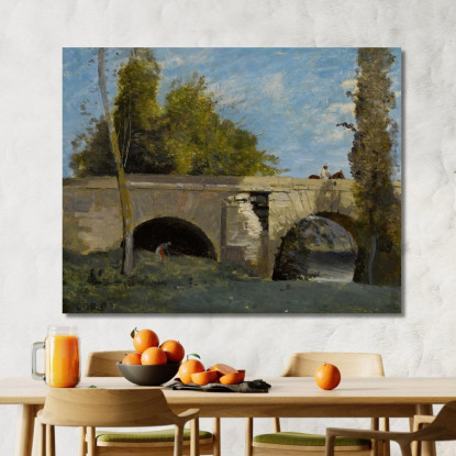 Mantes - Due Archi Del Ponte Con Un Cavaliere Jean-Baptiste-Camille Corot jbc167 quadro stampato su tela