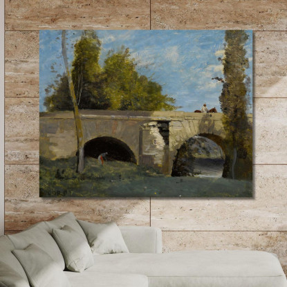 Mantes - Due Archi Del Ponte Con Un Cavaliere Jean-Baptiste-Camille Corot jbc167 quadro stampato su tela