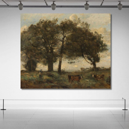 Paludi Boscose Con Tre Mucche Jean-Baptiste-Camille Corot jbc171 quadro stampato su tela