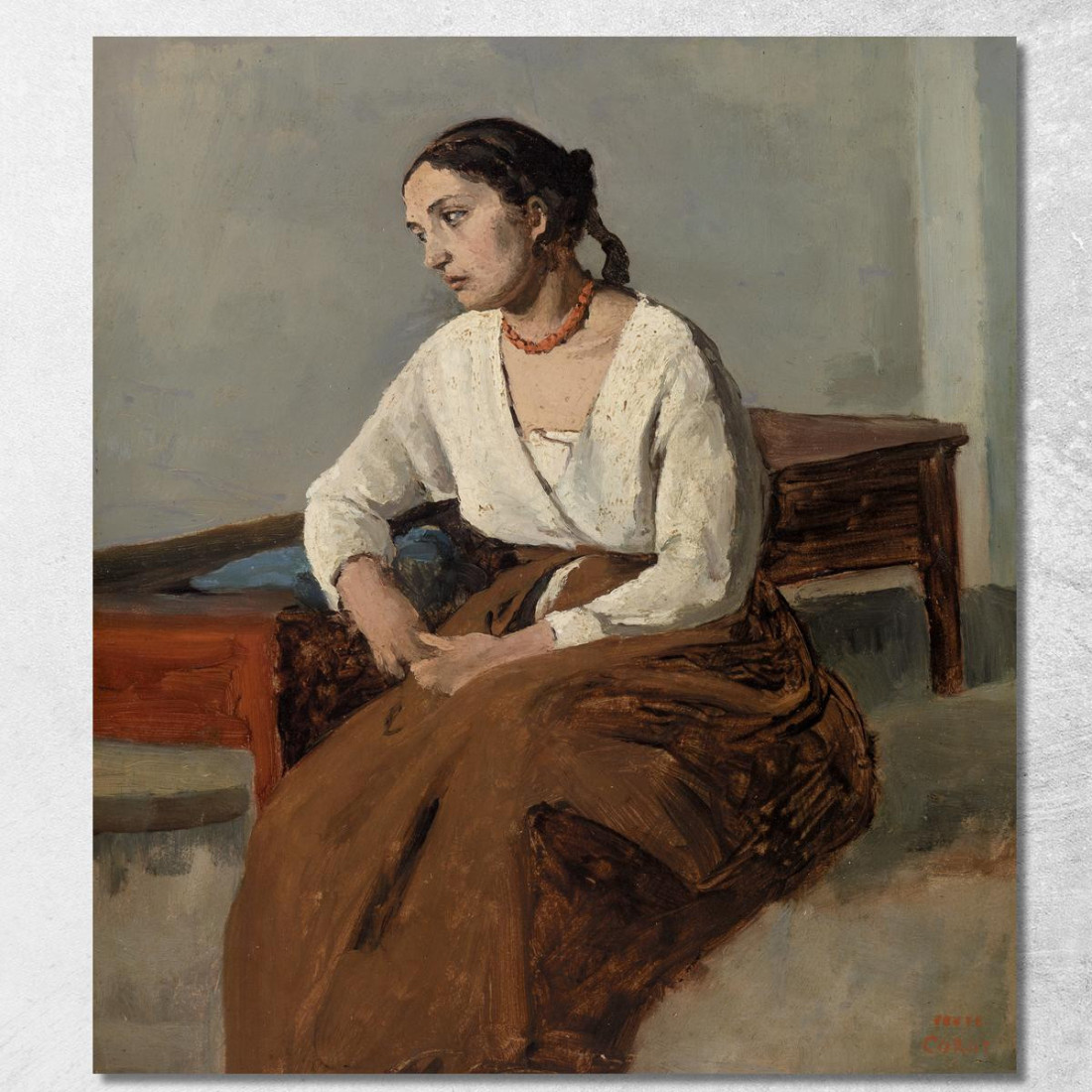 Donna Italiana Malinconica Jean-Baptiste-Camille Corot jbc174 quadro stampato su tela