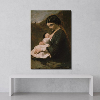 Madre E Figlio Jean-Baptiste-Camille Corot jbc184 quadro stampato su tela