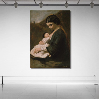 Madre E Figlio Jean-Baptiste-Camille Corot jbc184 quadro stampato su tela