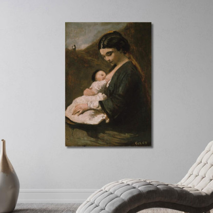 Madre E Figlio Jean-Baptiste-Camille Corot jbc184 quadro stampato su tela