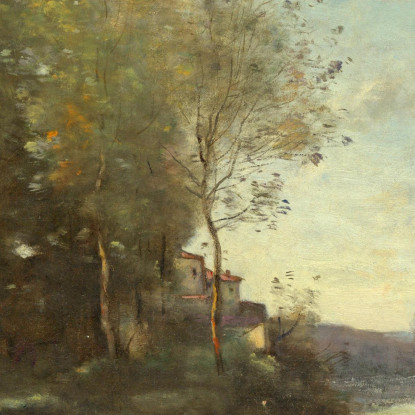 Fiume Con Una Torre Lontana Jean-Baptiste-Camille Corot jbc213 quadro stampato su tela