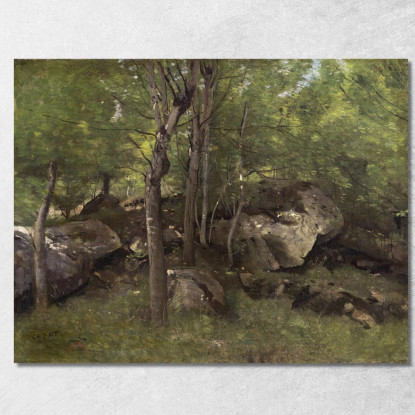 Rocce Nella Foresta Di Fontainebleau Jean-Baptiste-Camille Corot jbc214 quadro stampato su tela