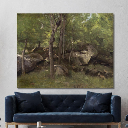 Rocce Nella Foresta Di Fontainebleau Jean-Baptiste-Camille Corot jbc214 quadro stampato su tela