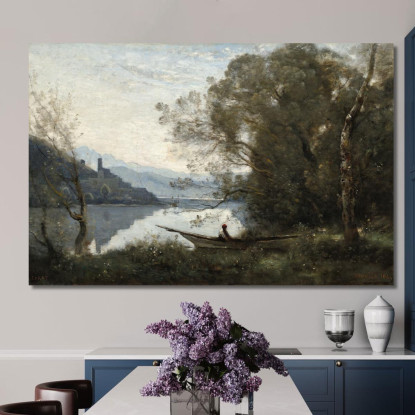 Il Souvenir Del Barcaiolo Ormeggiato Di Un Lago Italiano Jean-Baptiste-Camille Corot jbc256 quadro stampato su tela