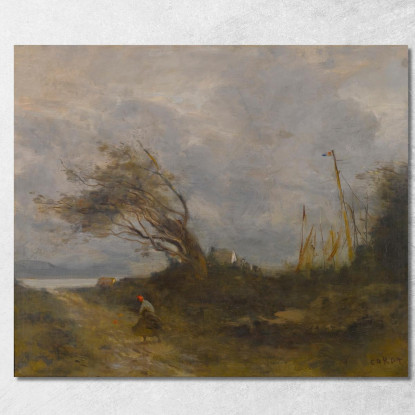 Una Tempesta In Riva Al Mare Jean-Baptiste-Camille Corot jbc274 quadro stampato su tela