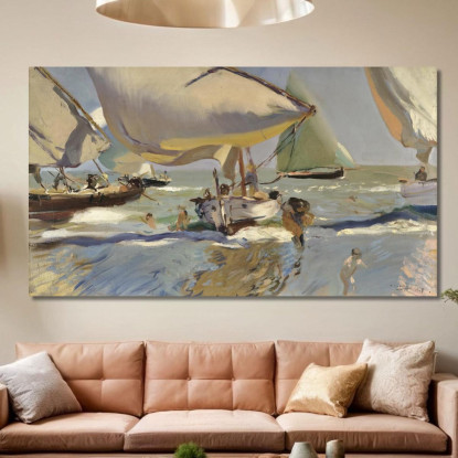 Barche Sulla Riva Joaquín Sorolla jsr9 quadro stampato su tela