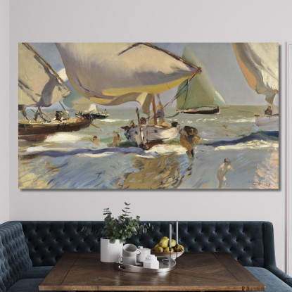 Barche Sulla Riva Joaquín Sorolla jsr9 quadro stampato su tela