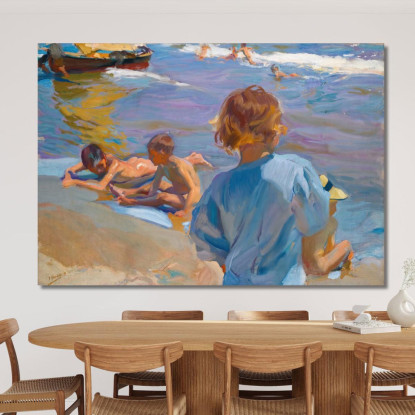 Bambini Sulla Spiaggia Valencia Joaquín Sorolla jsr19 quadro stampato su tela