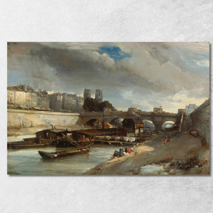 Bateau-Lavoir Vicino Al Pont-Neuf Parigi Johan Barthold Jongkind jbj7 quadro stampato su tela