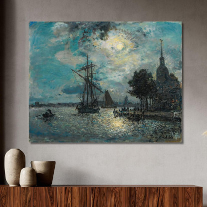 Il Porto Di Dordrecht Al Chiaro Di Luna Johan Barthold Jongkind jbj39 quadro stampato su tela