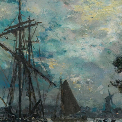 Il Porto Di Dordrecht Al Chiaro Di Luna Johan Barthold Jongkind jbj39 quadro stampato su tela