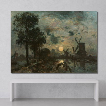 Mulini Al Chiaro Di Luna Schiedam Johan Barthold Jongkind jbj49 quadro stampato su tela