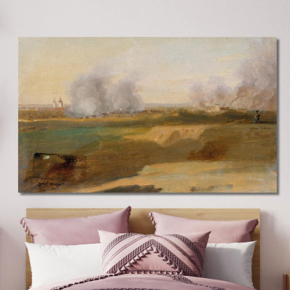 Studio Del Paesaggio Con Villaggi In Fiamme Sullo Sfondo Johann Peter Krafft jpk40 quadro stampato su tela