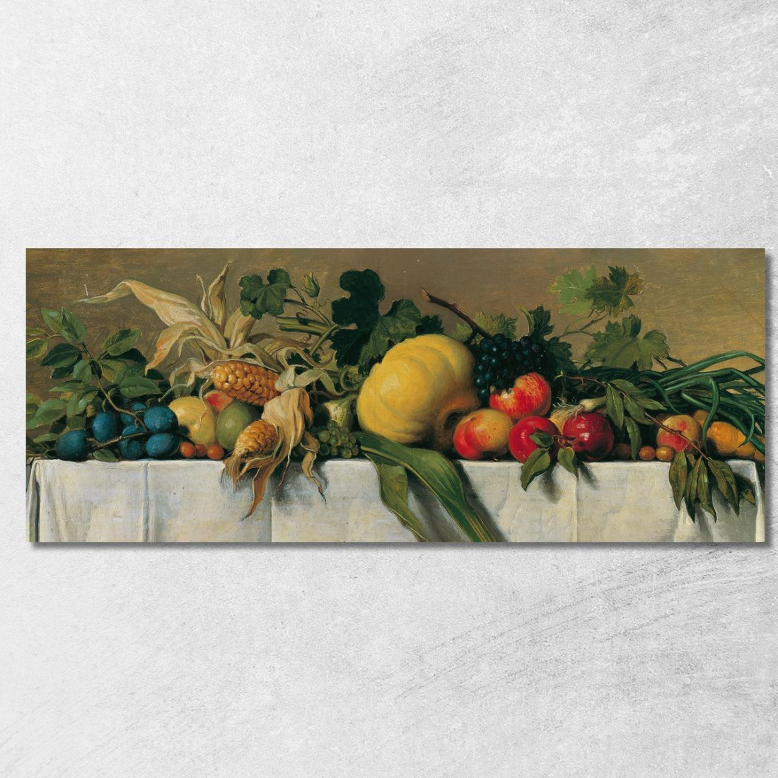 Natura Morta Con Frutta E Verdura Sul Panno Bianco Johann Peter Krafft jpk49 quadro stampato su tela