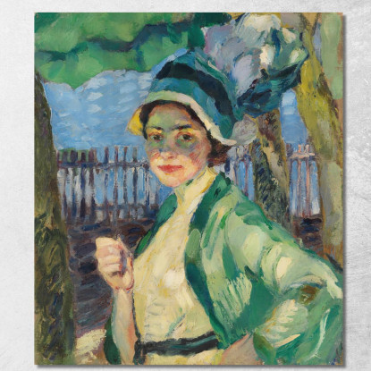 Ritratto Di Una Signora Sotto L'Ombrello Verde Frieda Blell Leo Putz lpz40 quadro stampato su tela