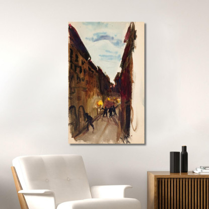 Strada E Persone Al Crepuscolo Schizzo Magnus Enckell mek29 quadro stampato su tela