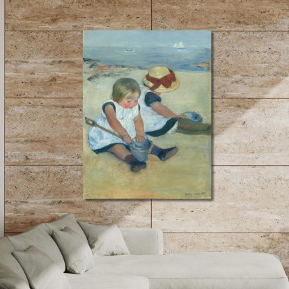 Bambini Che Giocano Sulla Spiaggia Mary Cassatt mcs13 quadro stampato su tela