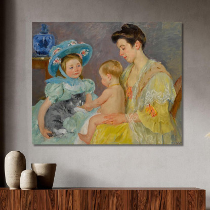Bambini Che Giocano Con Un Gatto Mary Cassatt mcs14 quadro stampato su tela