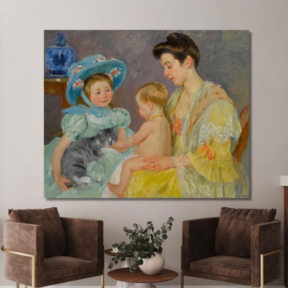 Bambini Che Giocano Con Un Gatto Mary Cassatt mcs14 quadro stampato su tela