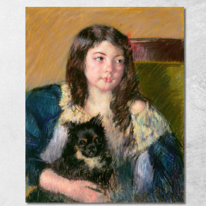 Françoise Tiene In Braccio Un Cagnolino Che Guarda Lontano A Destra Mary Cassatt mcs17 quadro stampato su tela