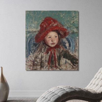 Bambina Con Un Grande Cappello Rosso Mary Cassatt mcs28 quadro stampato su tela