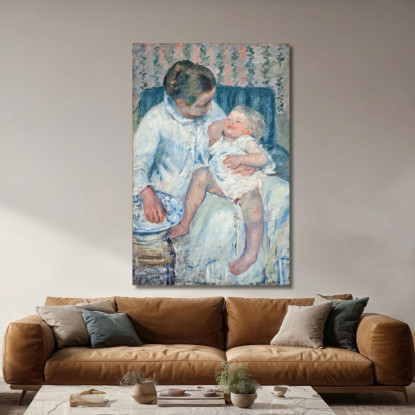 Madre In Procinto Di Lavare Il Suo Bambino Assonnato Mary Cassatt mcs30 quadro stampato su tela
