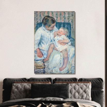 Madre In Procinto Di Lavare Il Suo Bambino Assonnato Mary Cassatt mcs30 quadro stampato su tela
